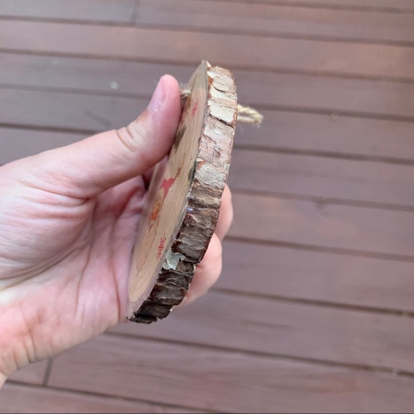 Rustic Wood Slice, Santa and Reindeer Ornament, Christmas Tree Decoration - Picture 4 of 4